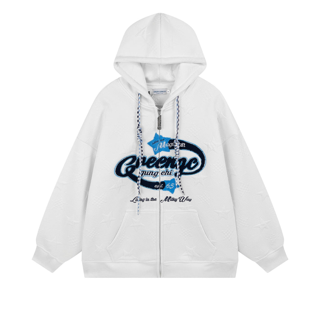 Retro Embroidery Zip Up Hoodie