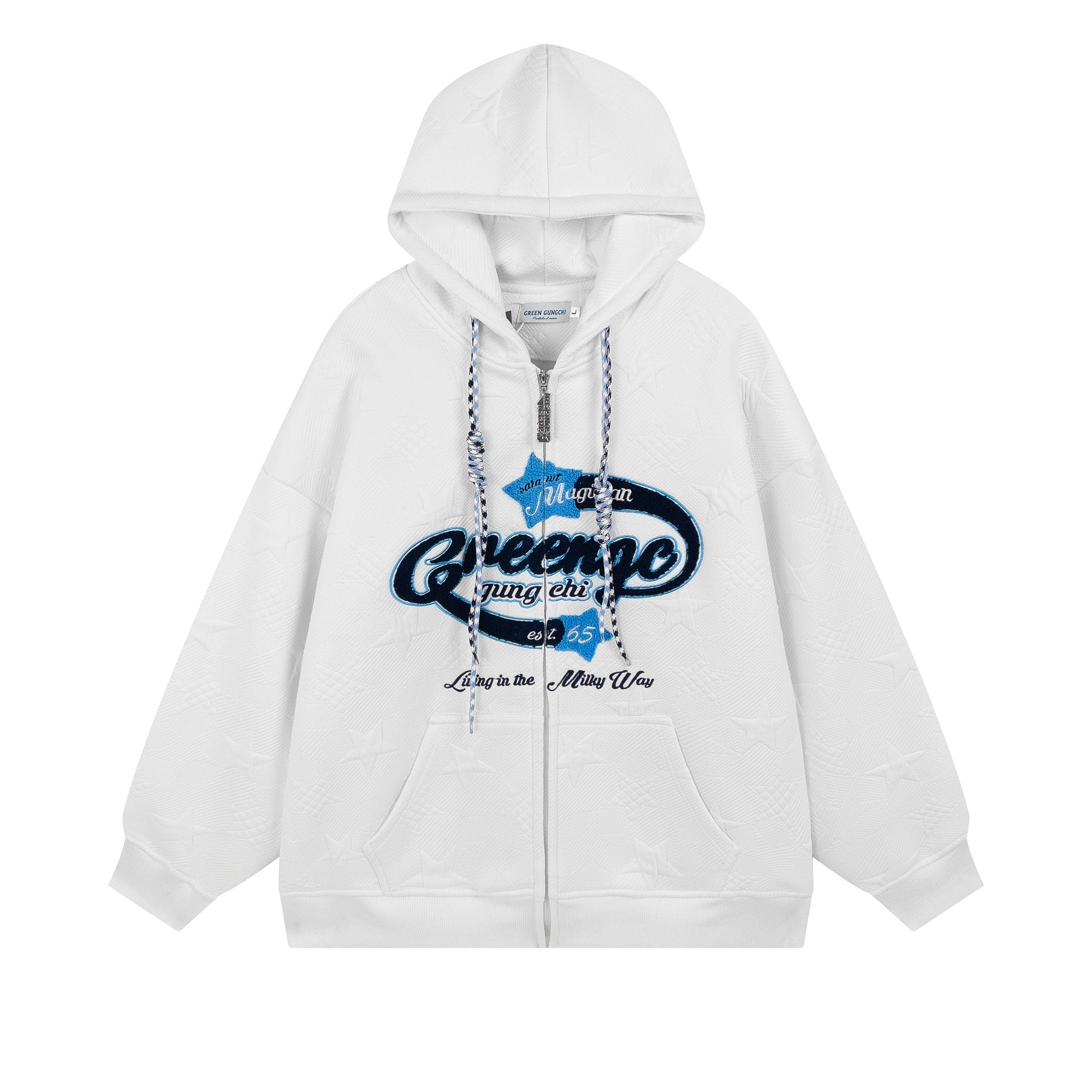 Retro Embroidery Zip Up Hoodie