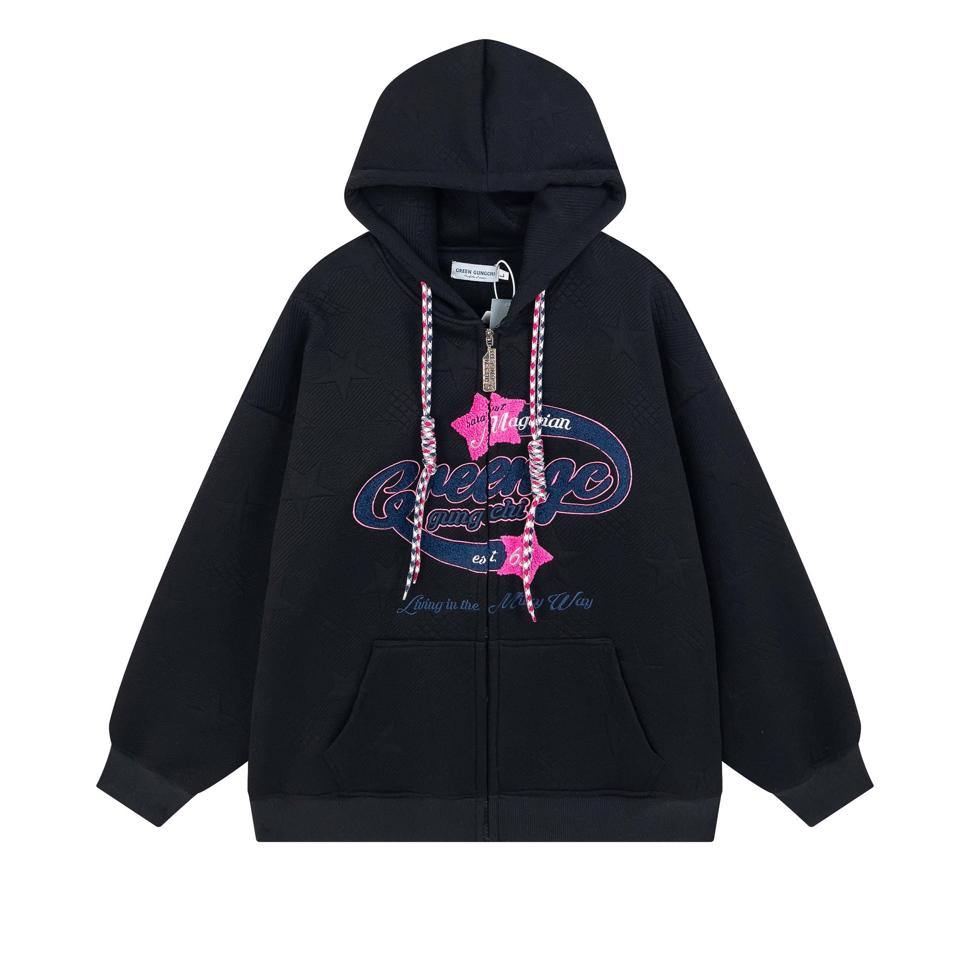 Retro Embroidery Zip Up Hoodie